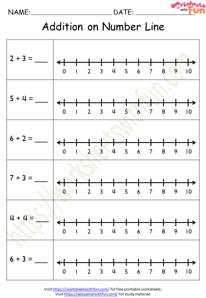 addition worksheets number line